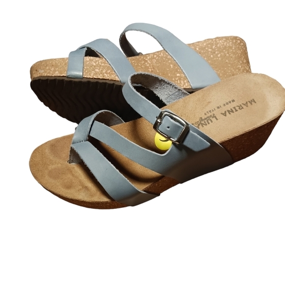 Marina Luna Blue Leather Wedges Sandals Ladies Size 9 - Picture 1 of 7